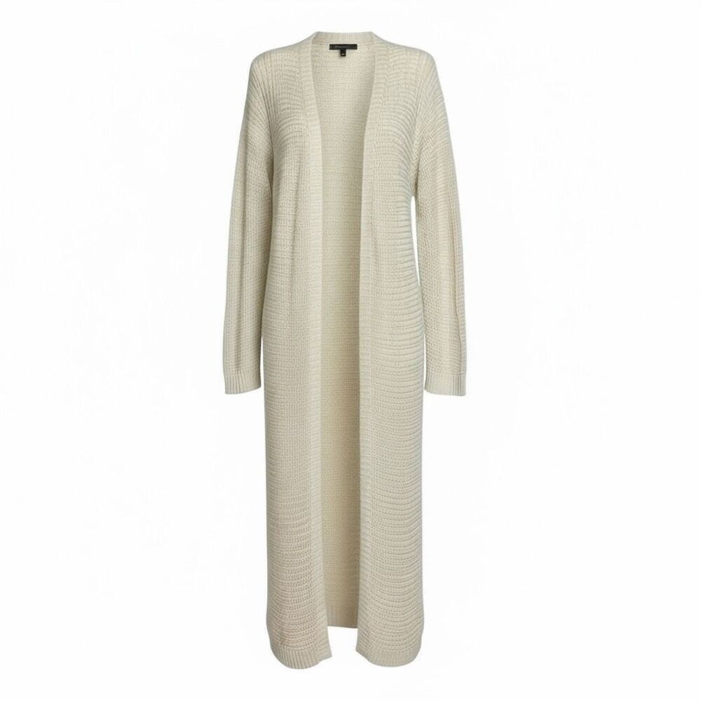 By Design Open Front Longline‎ Side Slit Knit Duster Cardigan Ivory Size Medium